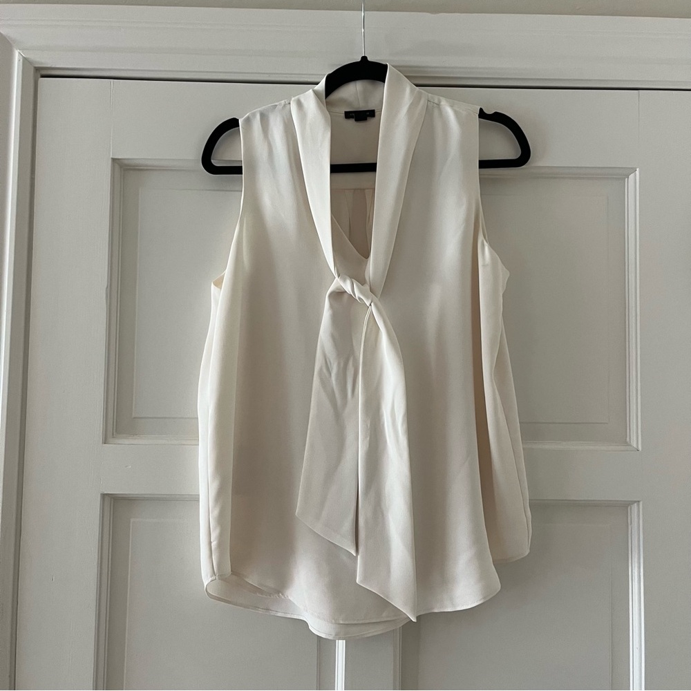 Ann Taylor White Tie Front Lined Shell Tank - Size Small